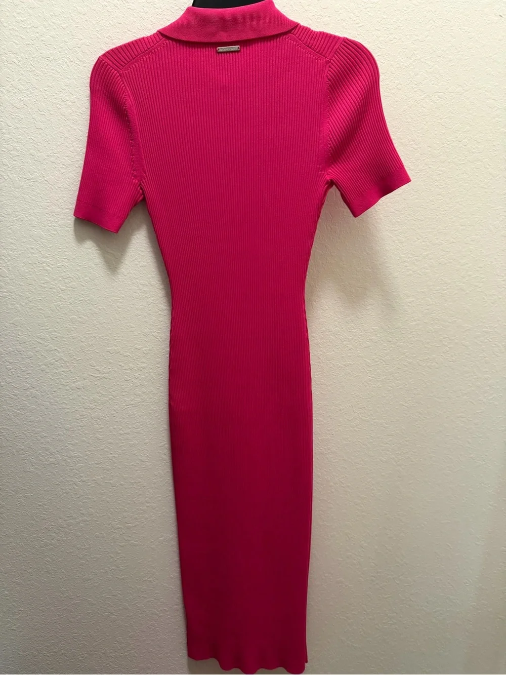 Michael Kors Hot Pink Ribbed Polo Zip Midi Dress